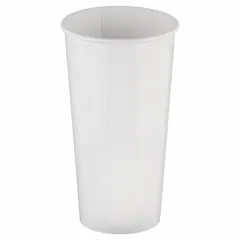White paper cold cup with 21 oz capacity, unwrapped and patternless. Supplied in a pack of 1000. Suitable for serving cold beverages in break rooms, cafeterias, and other food service settings.