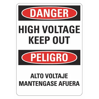 LYLE Danger Sign: Plastic, Mounting Holes Sign Mounting, 14 in x 10 in Nominal Sign Size - Danger/Peligro: High Voltage Keep Out/Alto Voltaje Mantengase Afuera Signs