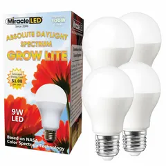 This A19-shaped LED grow bulb provides a full/broad spectrum suitable for all-stage plant growth and maintenance. It operates at 120V with a 100W incandescent watt equivalency, supporting seedlings, vegetative growth, and flowering. Commonly used in indoor gardens, greenhouses, and hydroponic setups.