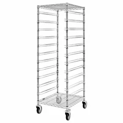This vertical rack-style bin cart from QUANTUM STORAGE SYSTEMS features 11 bins and 2 shelves for organizing and transporting parts, tools, or small components. Finished in silver, it has a 1200 lb capacity and is equipped with (2) swivel casters with brake for mobility. Suitable for use in warehouses, manufacturing facilities, and maintenance shops.