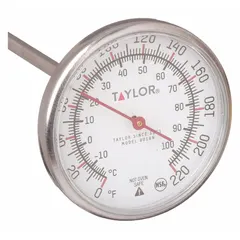 Analog dial stem thermometer with anti-parallax display and ±1 °C accuracy. Plastic case and lens, includes recalibration wrench. NSF certified. Suitable for temperature measurement in food service and processing applications.