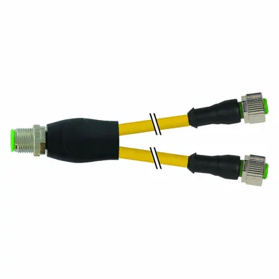 MURRELEKTRONIK Cordset: M12 Male Straight X (2) M12 Female Straight, 4 Pins, Yellow, PVC - M12 to M12 Y-Distributor Cordsets with PVC Jacket for Flexing Applications