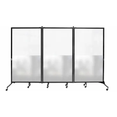 SCREENFLEX Room Divider: 3 Panels, Half Transparent/Half Translucent, Clear Panel - Plastic Portable Room Dividers