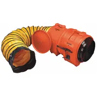 This axial blower and ducting combination unit operates at 115 V AC with a 1 hp motor and 3450 RPM fan speed. It features a 16-inch duct diameter for ventilation in confined spaces such as tanks, vaults, and other enclosed areas, supplying fresh air and removing fumes