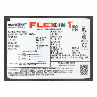 LEESON General Purpose Motor: C-Face/Universal Mount, Open Drip Proof, 1/2 hp - Leeson Flex-In-1 3-Phase General Purpose AC Motors