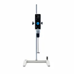 High-torque overhead stirrer with variable mixing speed and digital display. Handles viscosities up to 100,000 cps with maximum torque of 200 N-cm. Operates on 115V voltage. Suitable for mixing viscous fluids, suspensions, and emulsions in laboratory and industrial processes.