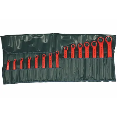 WIHA Box End Wrench Set: Alloy Steel, Chrome, 16 Tools, 8 mm to 32 mm Range of Head Sizes - Metric, Single End, 12-Point, Ratcheting Box End Wrench Sets