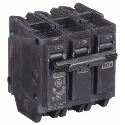 GE Miniature Circuit Breaker: THQL, 80 A, 120/240V AC, Three Phase, 10kA at 120/240V AC - THQP, THQL & THHQL Series, Plug-In GE Miniature Circuit Breakers