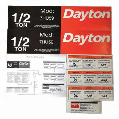 DAYTON Jib Crane Label Kit: For 7HU59 (MPN 28CH78) - GGS Material Handling Parts