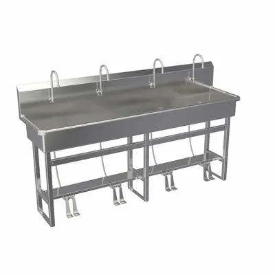 SANI-LAV Wash Station: 45 in Overall Ht, 77 in Bowl Lg, 8 in Bowl Dp, 0.5 gpm Flow Rate - Four-Station Freestanding Wash Stations with Faucets