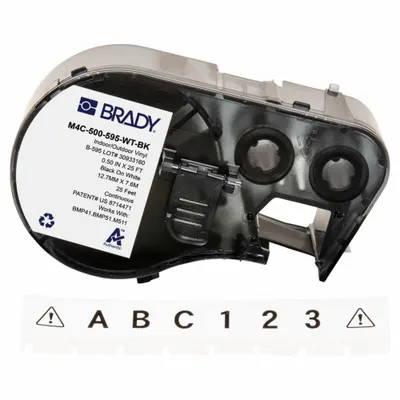 BRADY Combined Label and Ribbon Cartridge: 1/2 in, 1/2 in x 25 ft, Vinyl - Brady Continuous Label Roll Cartridges