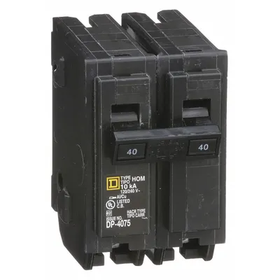 SQUARE D Miniature Circuit Breaker: 40 A, 120/240V AC, Single Phase, 10kA at 120/240V AC - HOM Series, Plug-In Square D Miniature Circuit Breakers
