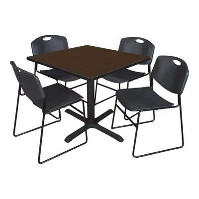 CAIN Cafe/Breakroom Table: Laminate, Walnut, 29 in Overall Ht - Max, 42 in Overall Wd - Movable Table & Chair Kits