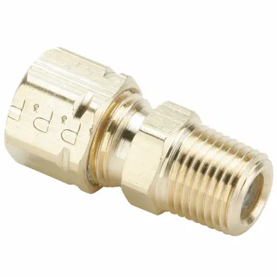 PARKER Compression Fitting Adapter: 1/8 in OD x 1/8 in Pipe Fitting Size, Compression x MNPT - Self-Aligning Brass Compression Fittings