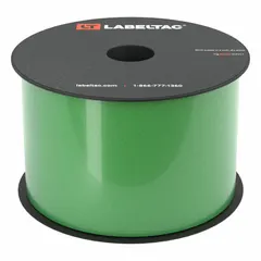 Green gloss vinyl continuous label roll, 3 in x 75 ft, for indoor/outdoor use. Compatible with LabelTac Pro X printer. Used for creating durable labels and signs in industrial environments.