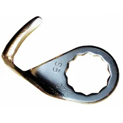 Steel blades with hooked edge for aggressive scraping. 12-point mounting system. 2 pieces per pack. Blade length 3 3/4 in. Used for removing flooring, carpet glue, paint, and adhesive residues from wood, concrete, and metal surfaces.