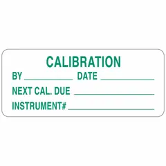 Green matte polyester inspection label for indoor use. Measures 1 1/2 in wide by 5/8 in high. Printed in English. Pack of 364 labels. Used to mark equipment as inspected or safe for use in industrial environments.