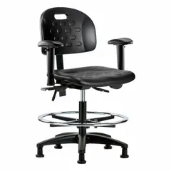 Polyurethane Lab Chair with Arms, Adjustable Height 19 3/4" to 27 1/2", 18" Seat Width, Foot Support, Back Tilt