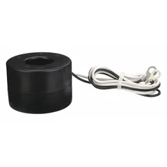 This solid core current transformer features a round window and wire lead connection. It is designed for measuring alternating current in power systems, providing a reduced current signal for monitoring, metering, and protection devices. Suitable for use in panel building, motor control centers, and energy management systems.