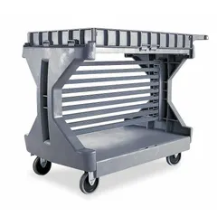 Steel bin rail kit with powder-coated gray finish. Designed for use with utility cart models 4YT95 and 30936. Supports up to 400 lb capacity. Organizes bins on compatible carts with flip-gate flush plastic shelves.
