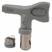 This GRACO airless spray gun tip is a replacement component for airless spray systems. With a 0.029 in tip size, it is designed for use with the XTR series and compatible with model XHD001. The gray tip is suitable for applying paints and coatings in industrial painting applications