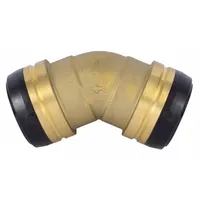 Brass push-to-connect elbow fitting with 2 in OD x 2 in OD push-to-connect ends. Used for tool-free 90-degree connections in plumbing, HVAC, and industrial fluid systems