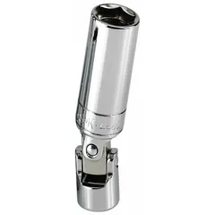 This 13/16 in SAE flex spark plug socket features a 6-point, standard profile design for secure engagement with spark plugs. The flex joint allows access to spark plugs in confined engine compartments. Suitable for use with 3/8 in drive tools.