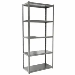 This extra-heavy-duty bolted standalone open metal shelving unit from HALLOWELL is constructed with a steel frame and steel shelves. It measures 36 inches by 18 inches with an overall height of 84 inches and includes five shelves. The unit is unassembled and finished in gray. Suitable for industrial storage of heavy parts, tools, and materials in warehouses, factories, and maintenance facilities.