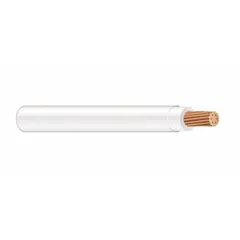1 AWG stranded copper building wire with white THHN/THWN-2 insulation, rated 600 V. Suitable for general-purpose power and lighting circuits in dry or wet locations. Single conductor, 1000 ft length.