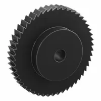 Ratchet Gear: 9.42 Pitch, 50 Teeth, 20 mm Bore Dia, Black Oxide-Coated Steel, 150 mm Outside Dia (MPN SRTB3-50)