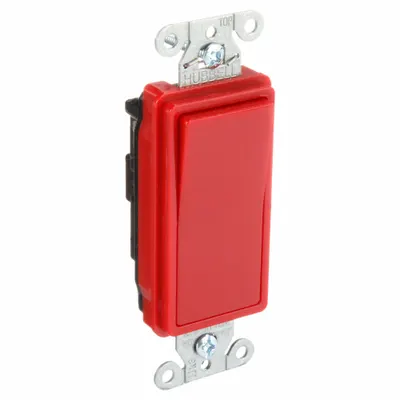 HUBBELL Wall Switch: Rocker Switch, Single Pole, Maintained, Red, 120/277V AC - Rocker Wall Switches