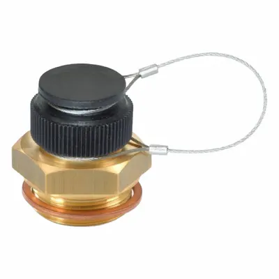 JW WINCO GN880-M26X1.5-MS-K OIL DRAIN VALVE BRASS: Brass, M26x1.5 Mounting - Fluid Drain Valves with Tethered Cap