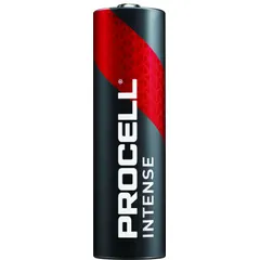 AA alkaline battery from the Procell Intense series, delivering 1.5V DC. Suitable for powering industrial equipment, wireless sensors, medical devices, security systems, and handheld tools that require standard AA batteries.