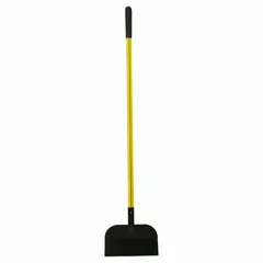 This floor scraper features a carbon steel blade with a straight shape, designed for stiff scraping action. The fiberglass handle provides strength and reduces weight. Suitable for removing flooring materials, adhesives, and residues in construction and renovation tasks.