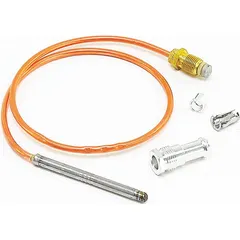 Thermocouple for temperature sensing in gas-fired furnaces, boilers, and water heaters. Generates a voltage signal proportional to temperature for flame detection and burner control. Replacement component for HVACR systems.