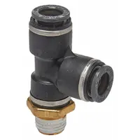 Brass NPT run tee fitting for air brake composite hose push-in systems. Male gender allows branch connections in pneumatic lines. Supplied as a 2-pack