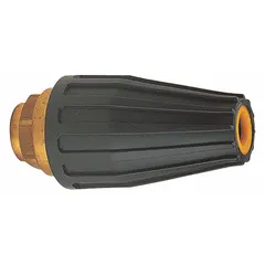 This rotary turbo nozzle is rated for 3,675 psi and 6.83 gpm, featuring a female threaded connection. The rotating jet delivers concentrated cleaning power for high-pressure washing tasks such as stripping paint, removing graffiti, and cleaning concrete or heavy machinery.
