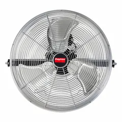 This Dayton floor fan features an 18-inch blade diameter and a 1/12 hp direct-drive motor in a steel housing. It offers three speeds for adjustable airflow and operates on 120V AC. cUL listed, it is suitable for general air circulation in industrial environments such as factories, warehouses, and workshops.