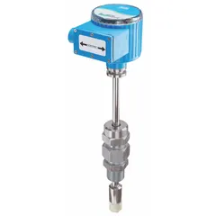 Stainless steel insertion-style paddlewheel flowmeter for water, with 10-inch insertion length and standard frequency pulse output. Accuracy ±1%, maximum voltage 35V DC, Viton seal, horizontal mounting. Used for flow measurement in piping systems.