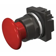 Momentary-action mushroom-head push-button operator from the Siemens Series 52 line. Features a non-metallic push button material. Used in industrial control panels and machinery for temporary switching functions such as start or jog operations.
