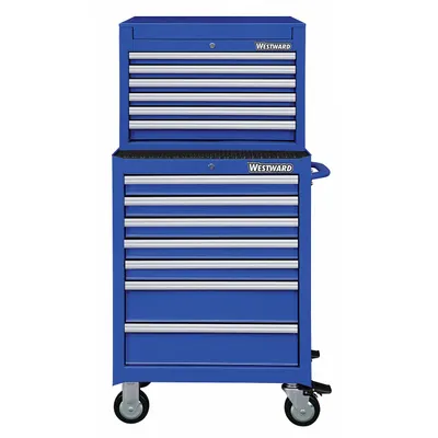 WESTWARD Tool Chest and Cabinet Combination: 13 Drawers, Light Duty, Keyed - Light-Duty Top Chest & Rolling Cabinet Combos