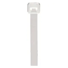 Natural nylon cable ties for indoor bundling and organizing wires, cables, and hoses. Each tie has a 12-inch nominal length, 0.19-inch width, and 3 1/4-inch nominal maximum bundle diameter. Pack of 100. Not rated for outdoor use.