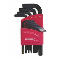 WESTWARD Hex Key Set: 11 - 15 Pieces, L, SAE, Std End, Short, 13 Pieces, Organizer, Black Oxide
