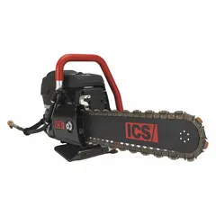 Gas-powered chain saw with a 12 in bar length, delivering 6.4 horsepower at 9300 +/- 150 RPM. Features a two-stroke, air-cooled engine requiring a 50:1 gas/oil mix. Designed for cutting reinforced concrete, masonry, and stone in construction and demolition applications.
