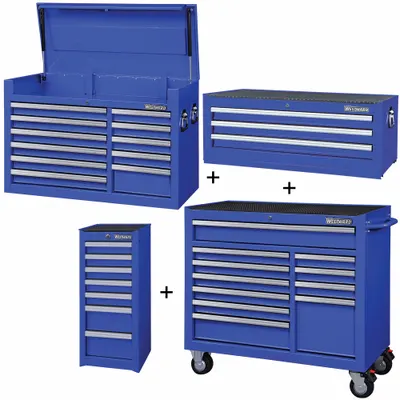 WESTWARD Rolling Cabinet Kit: 32 Drawers, Heavy Duty, Keyed - Heavy-Duty Top Chest, Intermediate Chest, Side & Rolling Cabinet Combos