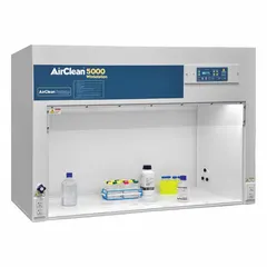 This fully assembled clean bench includes a base/stand and work surface. It provides a controlled environment for applications requiring low particle levels, such as sample preparation or sensitive assembly. HEPA-filtered laminar airflow protects work materials from contamination.