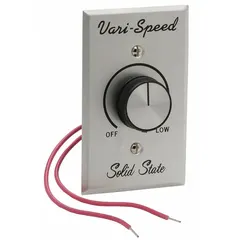 Single-dial fan speed control for 120V AC applications. Features a silver plate and 5 A rating. Not reversible. Suitable for manual adjustment of fan speed in HVAC ventilation systems.
