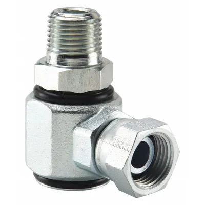 PARKER Hydraulic Swivel Fitting: Zinc-Plated Steel, 3/4 in Female NPSM inlet - 90-Degree Swivel Fittings