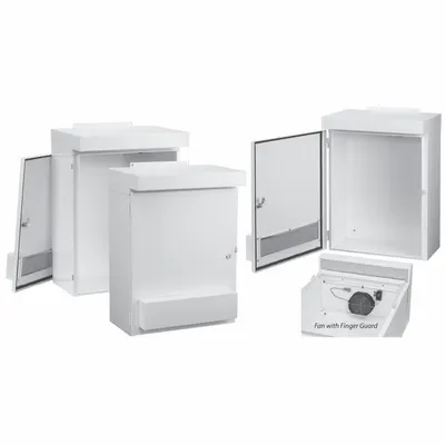 HOFFMAN Enclosure: NEMA 3R, Steel, 29 in x 24 in 12 in, 115V AC, 4 in Fan Dia, White - Electrical Enclosures with Built-In Ventilation