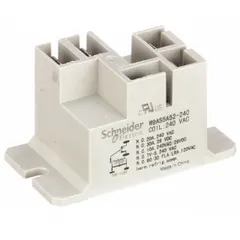 Surface-mounted relay with square base and panel flange mounting. Features SPDT contact configuration, 5 Faston terminals, and rated 80 A at 240V AC-8a (NO Locked Rotor). Suitable for switching high-current loads in industrial control panels, motor starters, and HVAC systems.